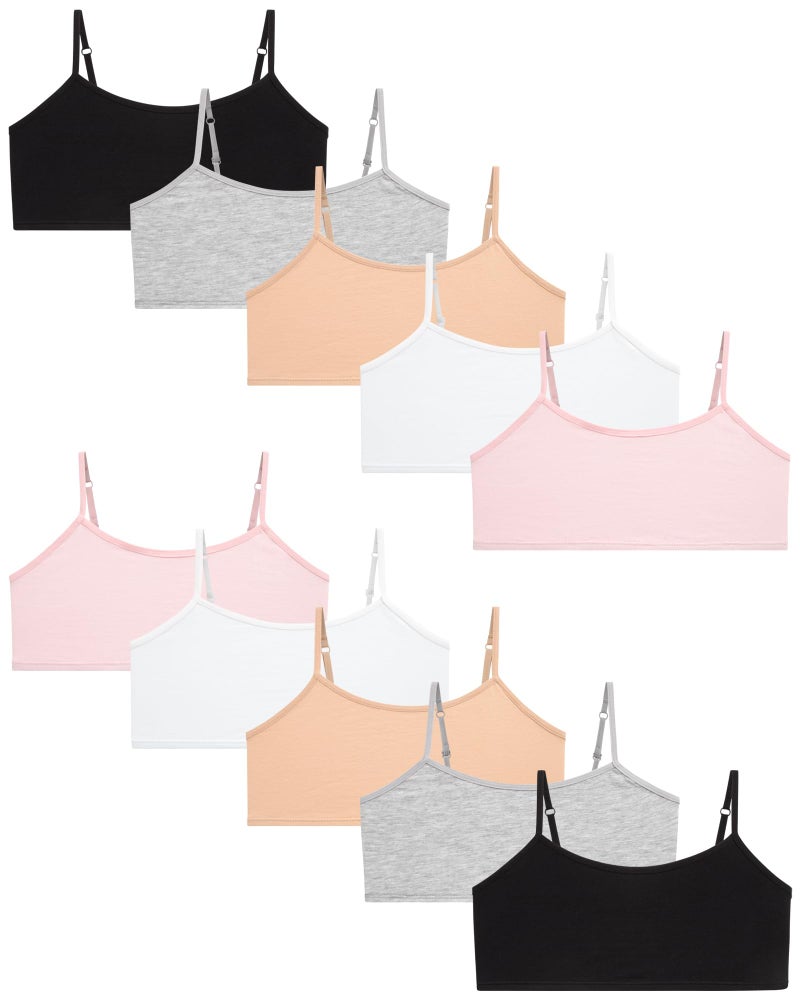 Rene Rofe Girls Cotton Spandex Cami Crop Training Bra with Adjustable Straps (10 Pack), Asst #1, Size 7-8', Medium - Image 1